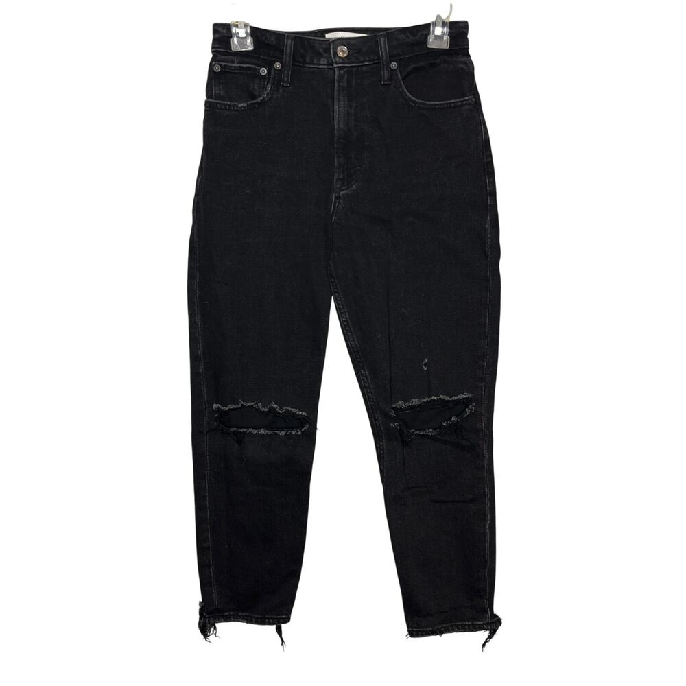 Abercrombie‎ & Fitch Size 25 The Mom High Rise Curve Love Black Distressed Jeans